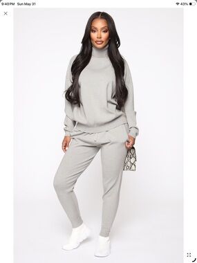 Chill Mami Sweater Set Heather Gray Cozy Light Gray Turtleneck